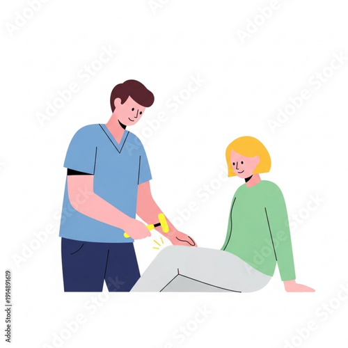 Male doctor checking reflexes of patient using hammer  
