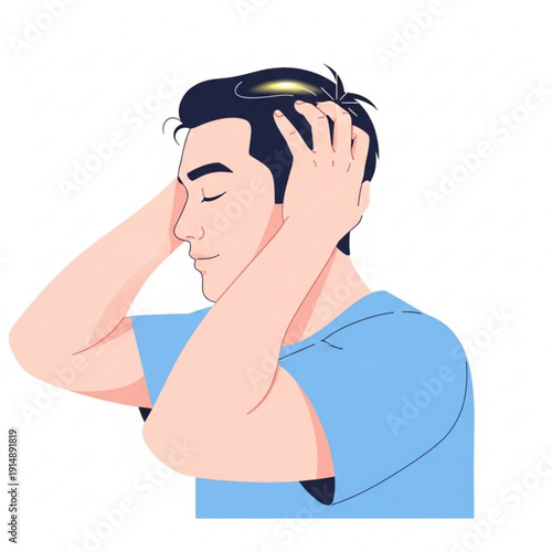 Man enjoying a scalp massage with oil while relaxing indoors  