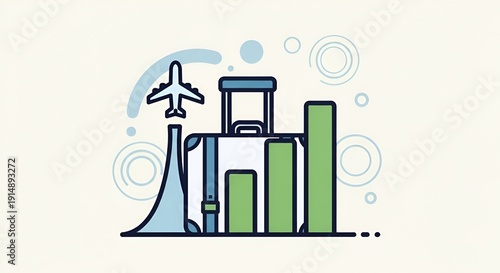 Travel and Tourism Industry Growth with Airplane and Luggage Illustration.