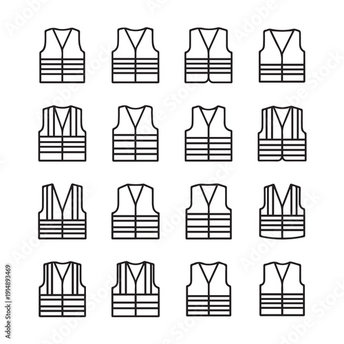 Safety Vest Icons Collection: High Visibility Workwear and Personal Protective Equipment Designs