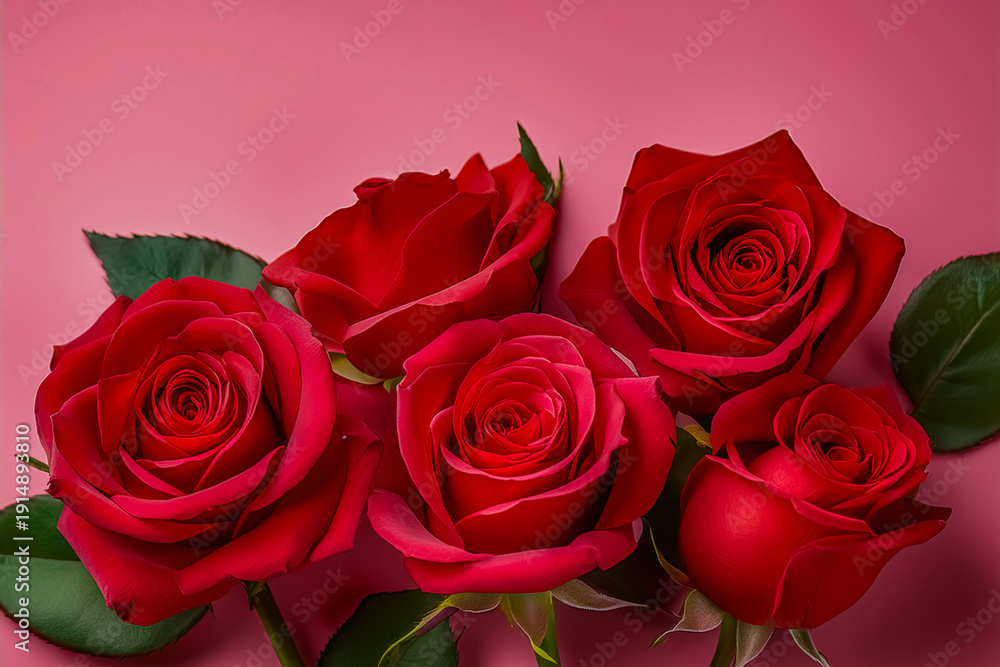 Naklejka premium Rote Rosen auf pinken Hintergrund