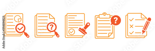 Invoice Contract Document Icons Set. Outline & Solid File Paper Symbols. Business Document Icons Pack. Minimal Office File Icons. Contract and Invoice File Icons. File transfer icons vector Collection