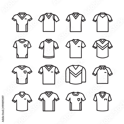 T-Shirt Icons Collection: Various Necklines and Sleeve Styles for Apparel Design