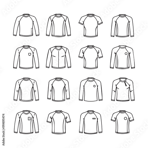 T-shirt and Long Sleeve Shirt Design Templates - Line Art Collection