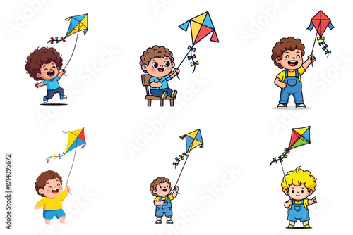 Kids flying kites outdoors joyful childhood activity