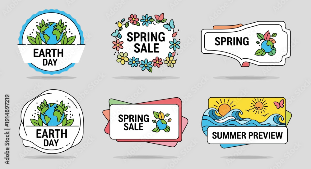Obraz premium Collection of Earth Day and seasonal sale badges with floral and natural elements