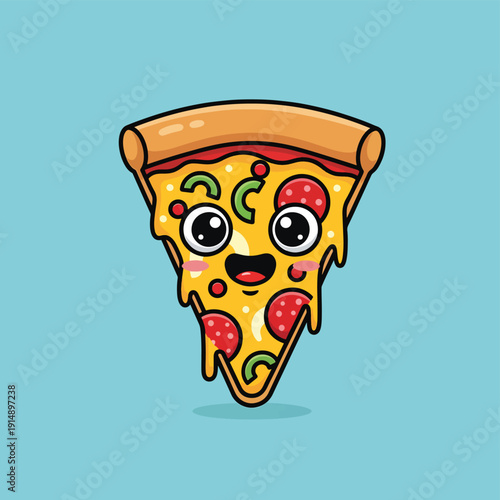 Smiling Pizza Slice Character