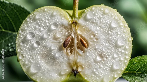 Wallpaper Mural Fresh Apple Half With Water Droplets, Macro Close-Up Torontodigital.ca