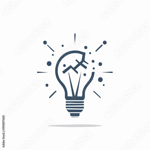 Creative idea burst lightbulb shattering into pieces symbolizing broken concept