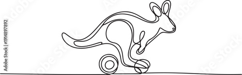 Kangaroo wooden wheeled toy illustrated in single line drawing style, symbolizing energy and playfulness. Animal concept represents childhood fun. one line Icon drawing