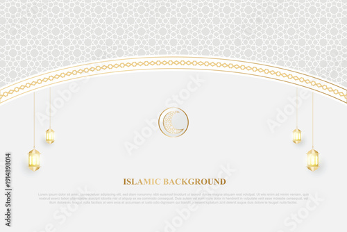 Cream or white background with an Arabic or Muslim theme, with geometric patterns. Design elements for Eid al-Fitr celebration posters.