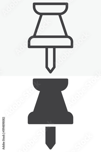 Push pin icon set in line and solid style. Outline and solid vector sign symbol with editable stroke. Push pin icon for location marker note and office board.