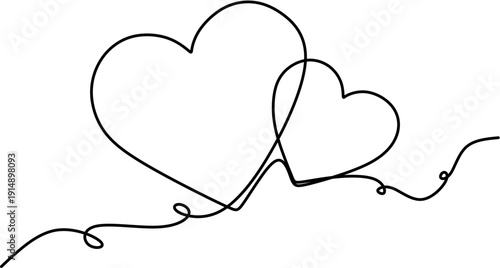 Continuous line drawing of two hearts love and romance symbol minimalist valentine wedding vector illustration