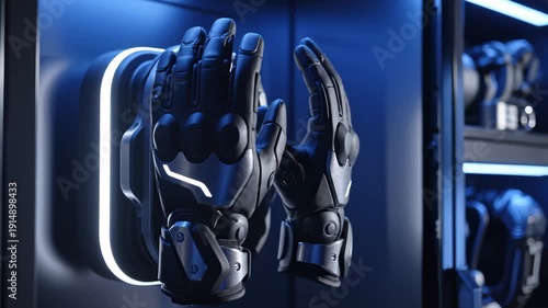 Wallpaper Mural Futuristic Robotic Hands Displayed in a Dark, Neon-Lit Tech Environment Torontodigital.ca