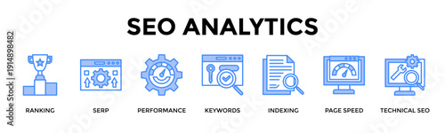 Seo Analytics Banner Web Icon Set Collection Pack Vector Illustration Concept For Ranking, Serp, Performance, Keywords, Indexing, Page Speed, Technical Seo