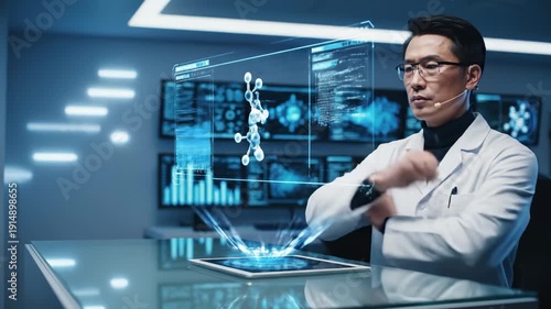 Wallpaper Mural Scientist Interacting With Holographic Data Display in Futuristic Laboratory Torontodigital.ca