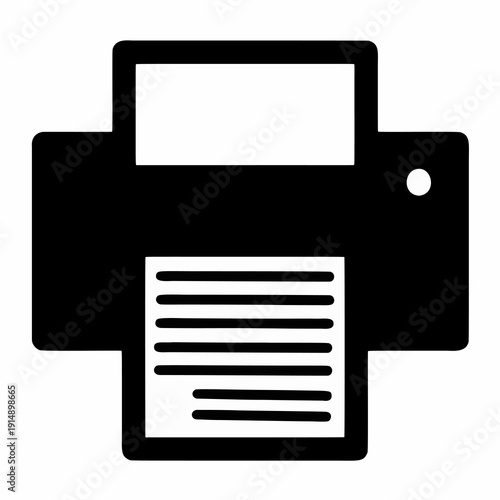 Black and white icon of a printer with a document.