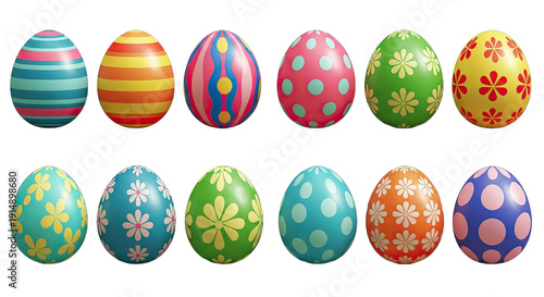 Easter eggs collection isolated on transparent background