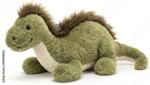 Soft beige plush baby doll toy sitting isolated on white background with cute expression and cuddly texture