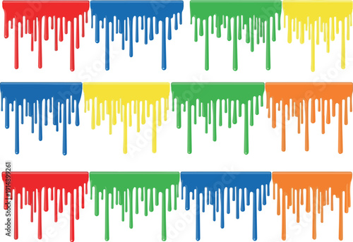 Vibrant paint dripping from colorful cans in a creative studio setting viewed from directly above