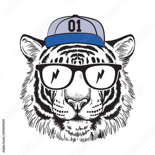 Powerful tiger head vector illustration featuring a wild predator mascot design with tribal art elements and black nature wildlife symbols for a bold animal face tattoo