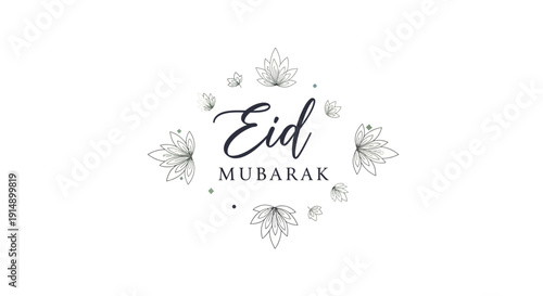 Celebratory Eid Mubarak greeting with floral wreath and elegant typography