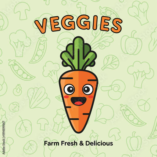Happy Carrot Character with Fresh Veggies