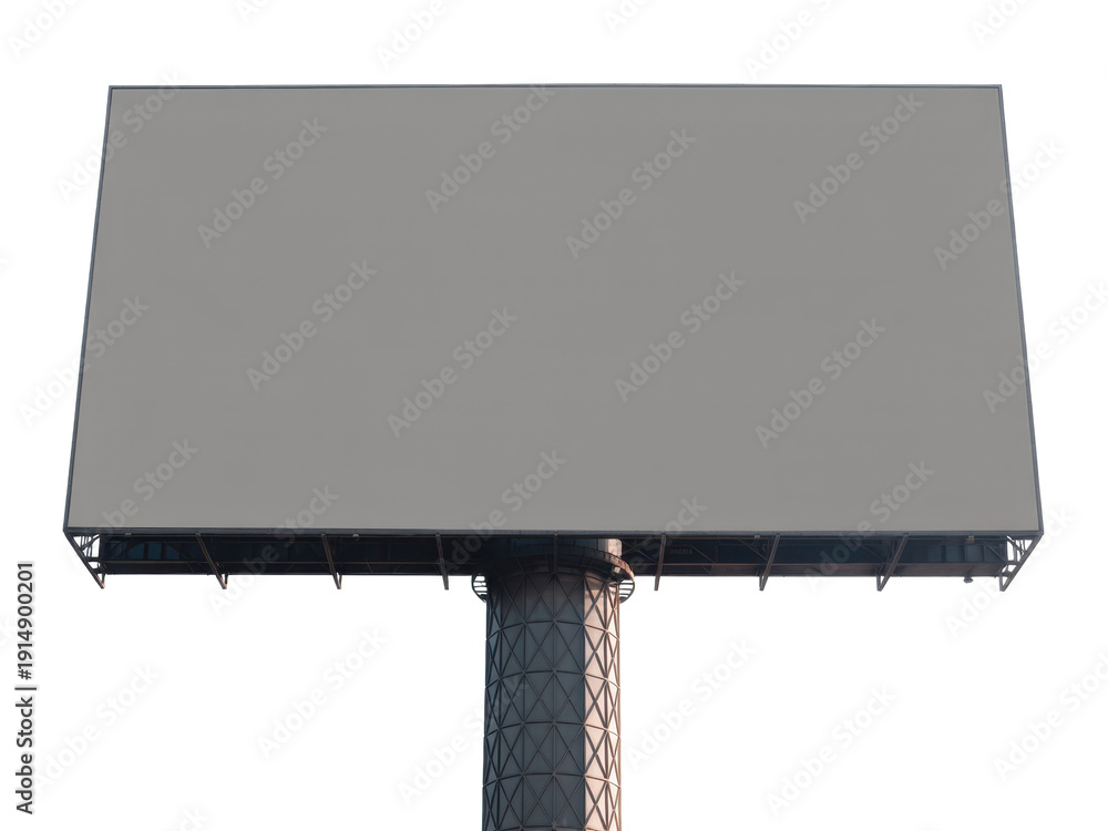 Obraz premium Blank Billboard on Metal Pole gray advertising isolated on a transparent background