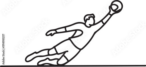 Single one line drawing goalkeeper saving goal on smartphone screen. Soccer player in action. Football player. Goalkeeper defense position. Save penalty. one line Icon drawing