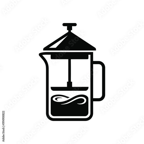 French press coffee maker black vector icon on white background