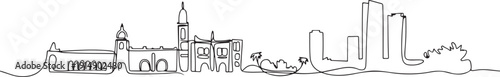 One continuous line drawing Asunción city skyline, Paraguay. Beautiful landmark postcard. World landscape tourism travel vacation. one line Icon drawing