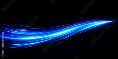 Abstract blue background with glowing light waves and flowing lines creates a futuristic motion design featuring a vibrant purple fractal texture and swirling energy patterns