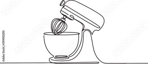 One continuous line drawing of electric stand mixer home appliance for making bakery batter. Electricity household gadget template concept. one line Icon drawing