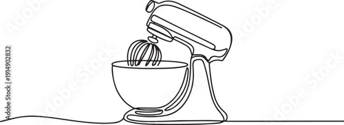 One continuous line drawing of electric stand mixer home appliance for making bakery batter. Electricity household gadget template concept. one line Icon drawing