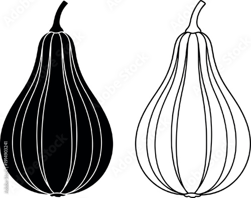 Minimal line and silhouette pear icons set in black and white for food agriculture and nutrition design