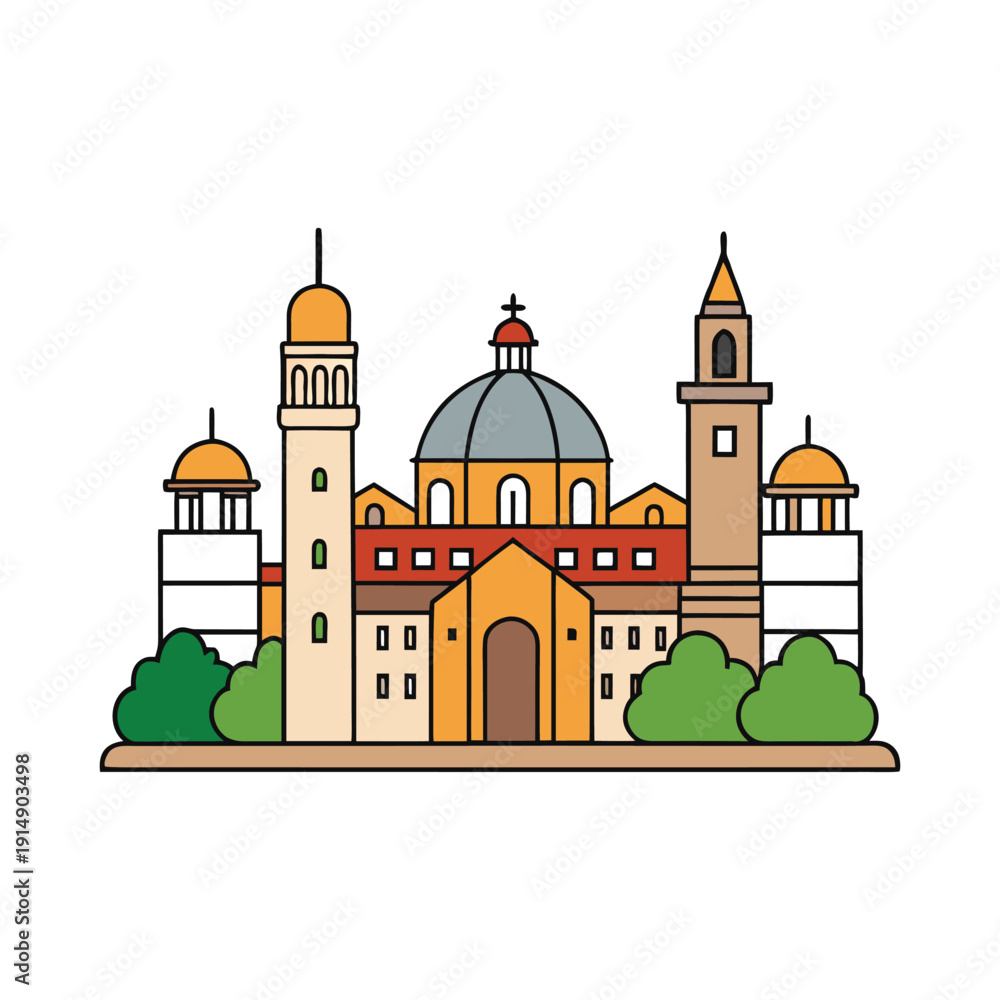 Fototapeta premium Grand Italian landmark complex with dome towers and greenery for Festa della Repubblica