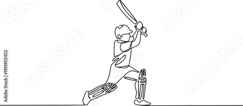 One single line drawing of young energetic man cricket player standing to hit the ball vector illustration. Competitive sport concept. one line Icon drawing