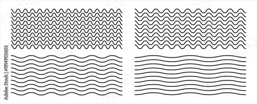Waves line set. Wave ornament pattern. Set of wavy zigzag lines. Wave thin line background. Vector zigzag and wavy horizontal underline. Vector illustration