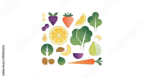 Assorted Fruits and Vegetables Illustration.