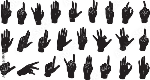 Black and white hand signs collection hands fingers gestures