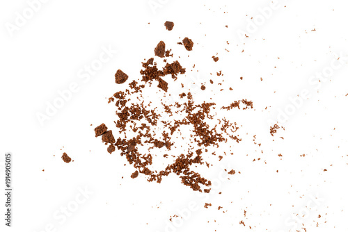 Tableau sur toile Flying dark chocolate cookie crumbs or brownie cake flakes isolated