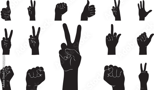 Black hand gestures on white background hands signs