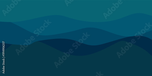 Abstract deep blue and teal wavy background with fluid overlapping shapes for corporate identity and web design.