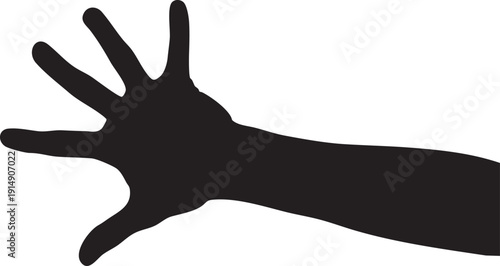 Black silhouette of a human hand with four fingers and a partial arm on white background