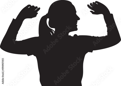 Black silhouette of a woman flexing her arms strong