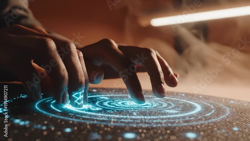 Wallpaper Mural Hands Interacting With Futuristic Glowing Interface Torontodigital.ca