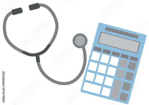 医療費や診察費用の計算イメージの聴診器と電卓のイラスト
