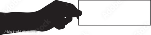 Black silhouette of hand holding pencil to blank white rectangle