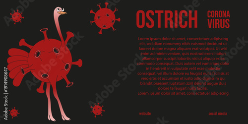 Ostrich Coronavirus medical Banner template design. World map and Ostrich with virus symbol. Newest asian strain virus with Typography. Vector illustration for hospital clinic infographic. EPS 10