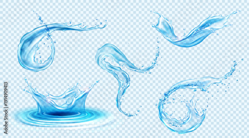 A refreshing image of water splashes on a transparent background